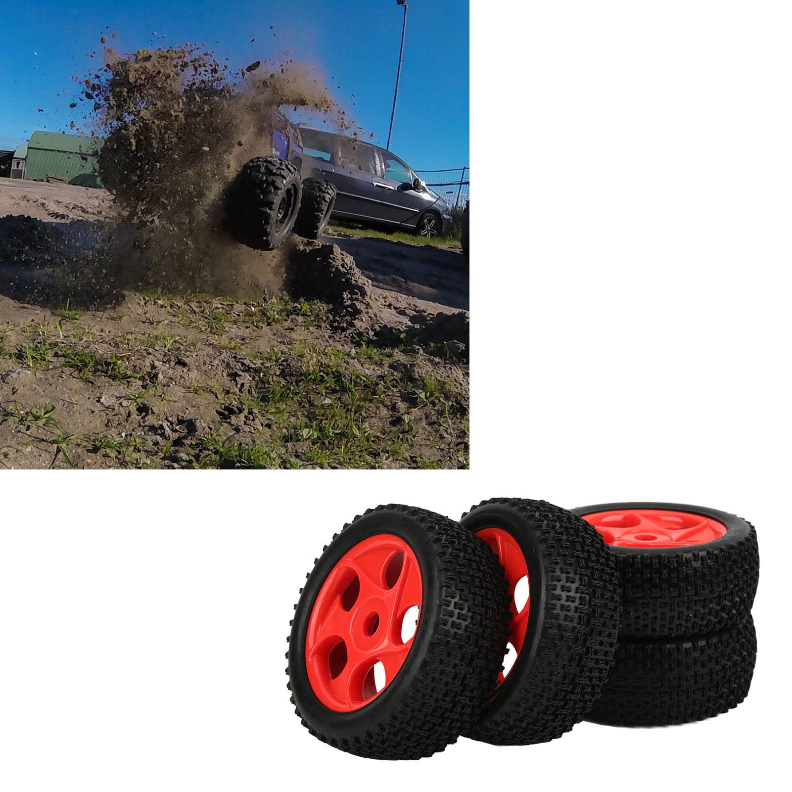 Jeu de Jantes de Pneus en Caoutchouc de Voiture RC, 4 Pièces de Jantes Hexagonales et de Pneus en Caoutchouc pour 1/8 1/10 Pneus de Revêtement D'éponge de Voiture Télécommandés RC sur Route Touring Dr