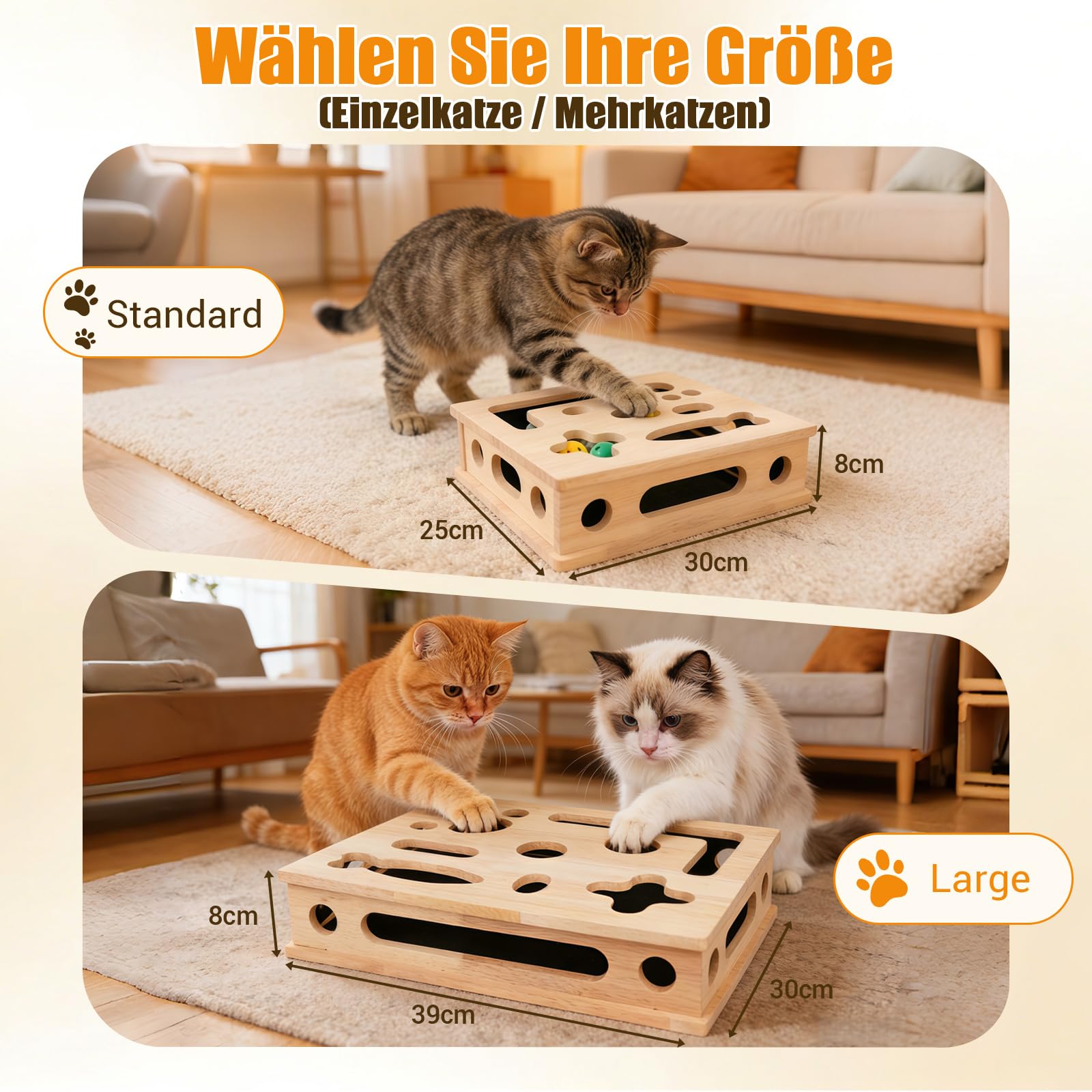 2-in-1 Kratzpuzzle mit Sandpapier, Interaktive Nagelfeilen-Box zur stressfreien Krallenpflege für Wohnungskatzen, Katzenspielzeug gegen Langeweile & Kratzbrett-Ersatz (Large)