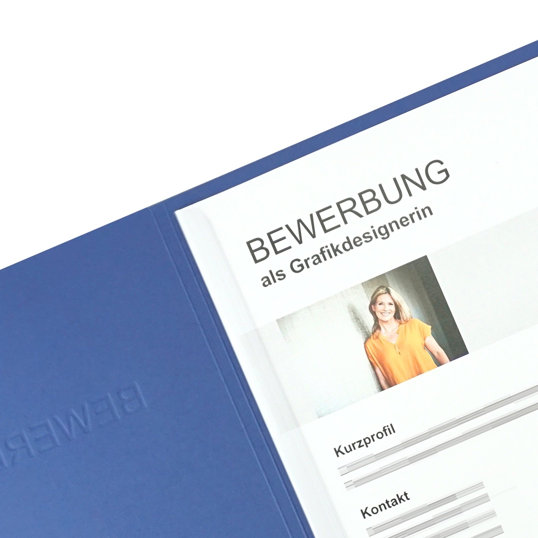 50 Stück 3-teilige Bewerbungsmappen Blau mit 2 Klemmschienen in feinster Lederstruktur - hochwertige Prägung ''BEWERBUNG'' - direkt vom Hersteller STRATAG