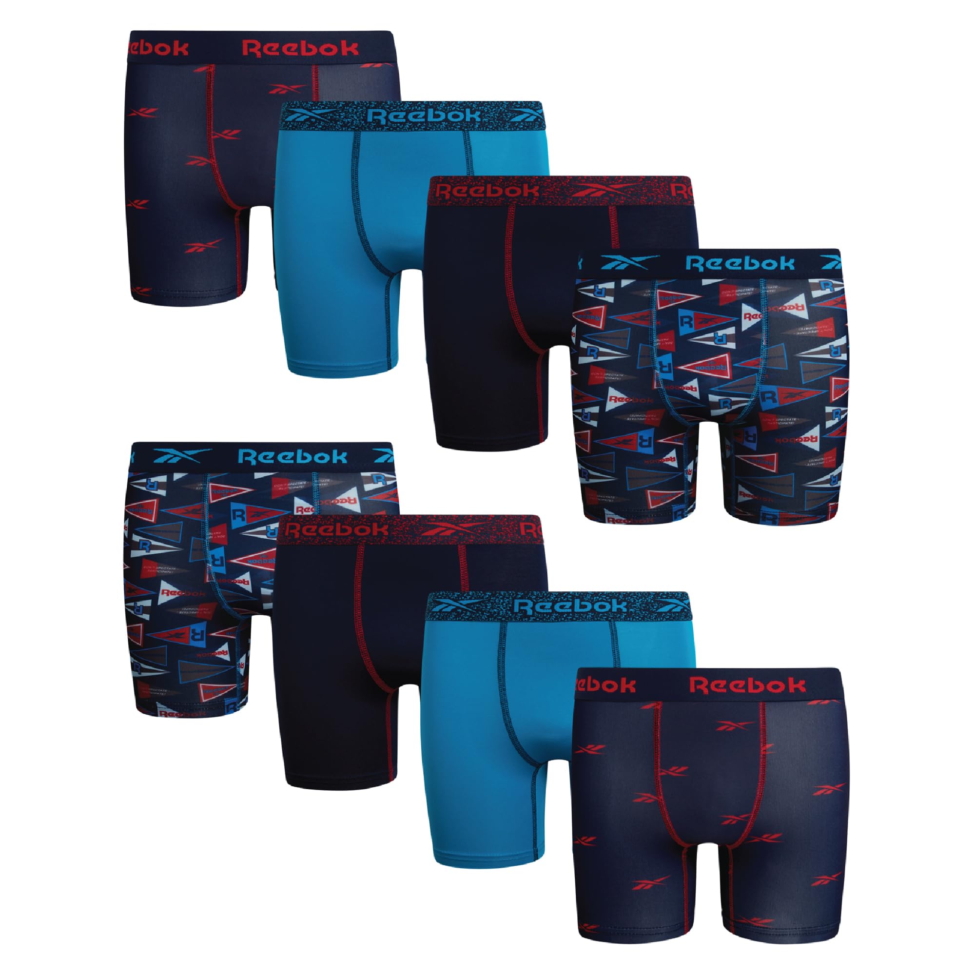 Reebok Boys Boxer Briefs - 8 Pack Soft Comfort Performance Stretch Breathable 5 Inseam Boxer Briefs Boys Underwear