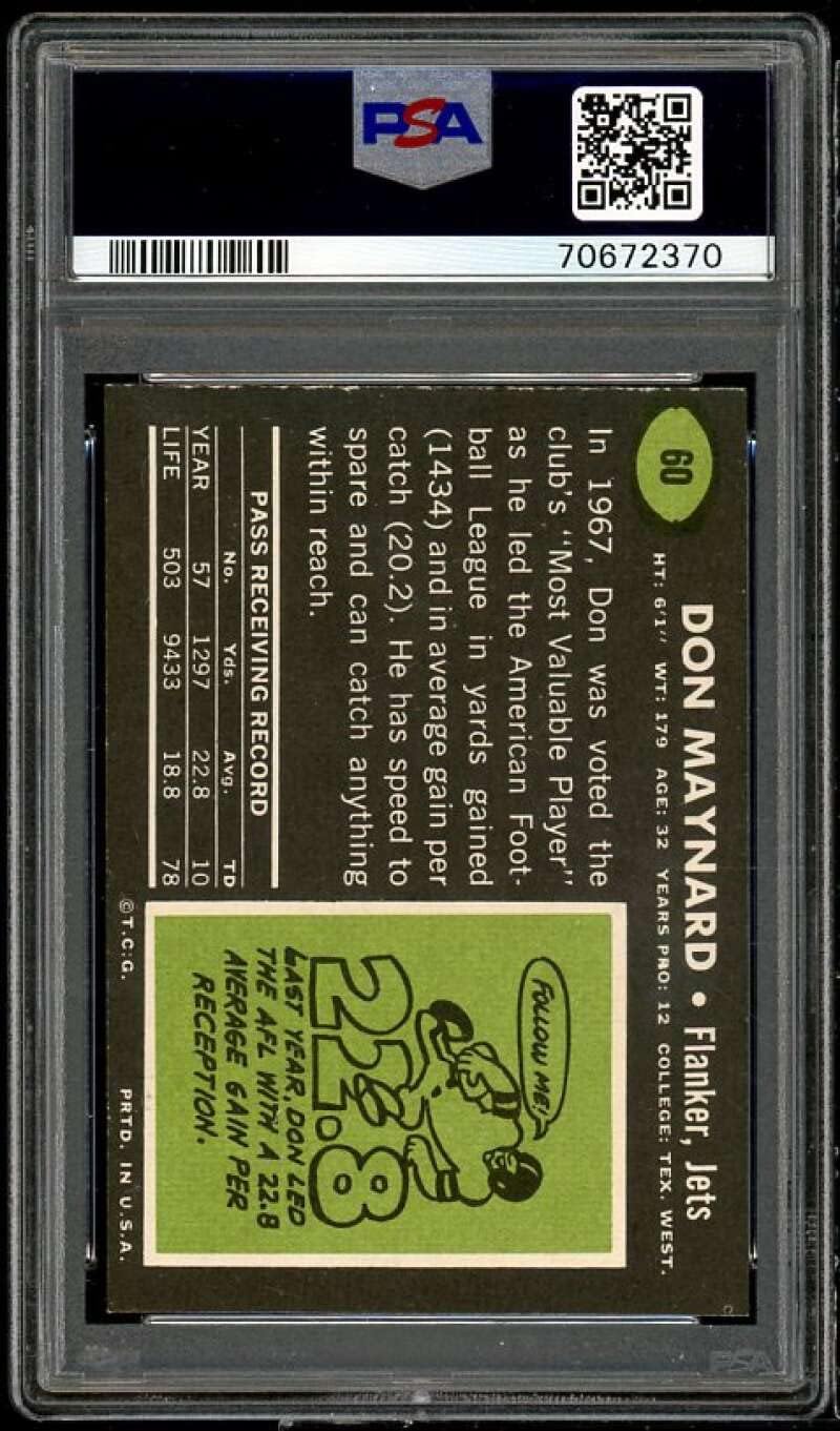 1969 Topps #60 Don Maynard PSA 7 Graded Football Card NFL NM New York Jets