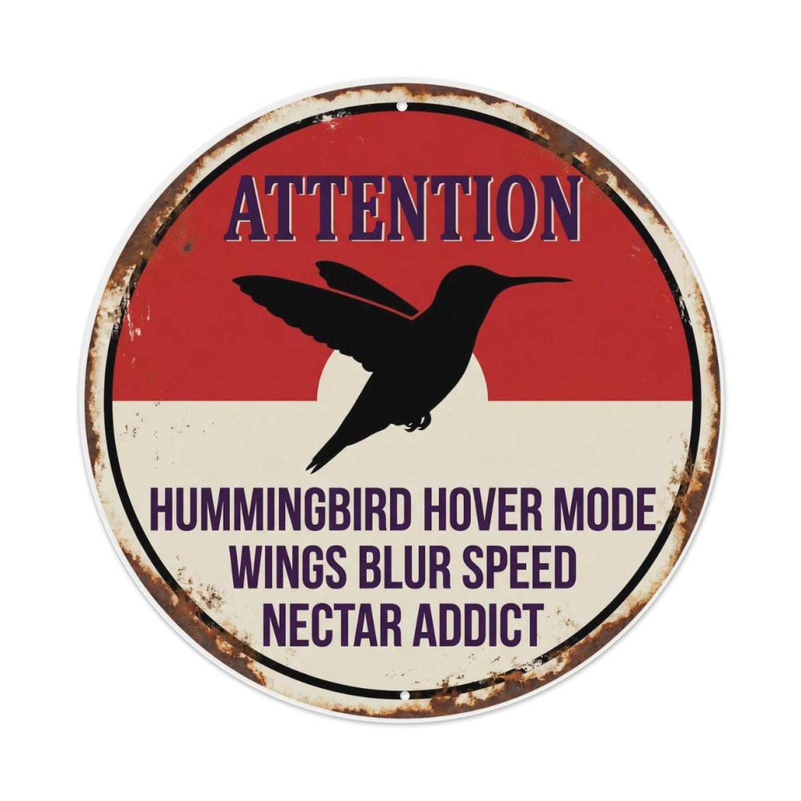 Fqcyn Style Sassy Hummingbird Hover Expert Metal Tin Sign Plaque Wall Decor For Cafe, Club Bar, Office, Home Garden Round Metal Poster 8X8inch