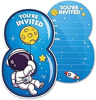 Vista 7 de Outer Space - Invitaciones de fiesta de primer cumpleaños con sobres, juego de 20 tarjetas de invitaciones de astronauta con una forma de astronauta