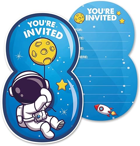 Miniatura 10 de Invitaciones de fiesta de videojuegos con sobres, juego de 20 invitaciones en forma de astronauta, invitaciones de cumpleaños, baby shower, fiesta,