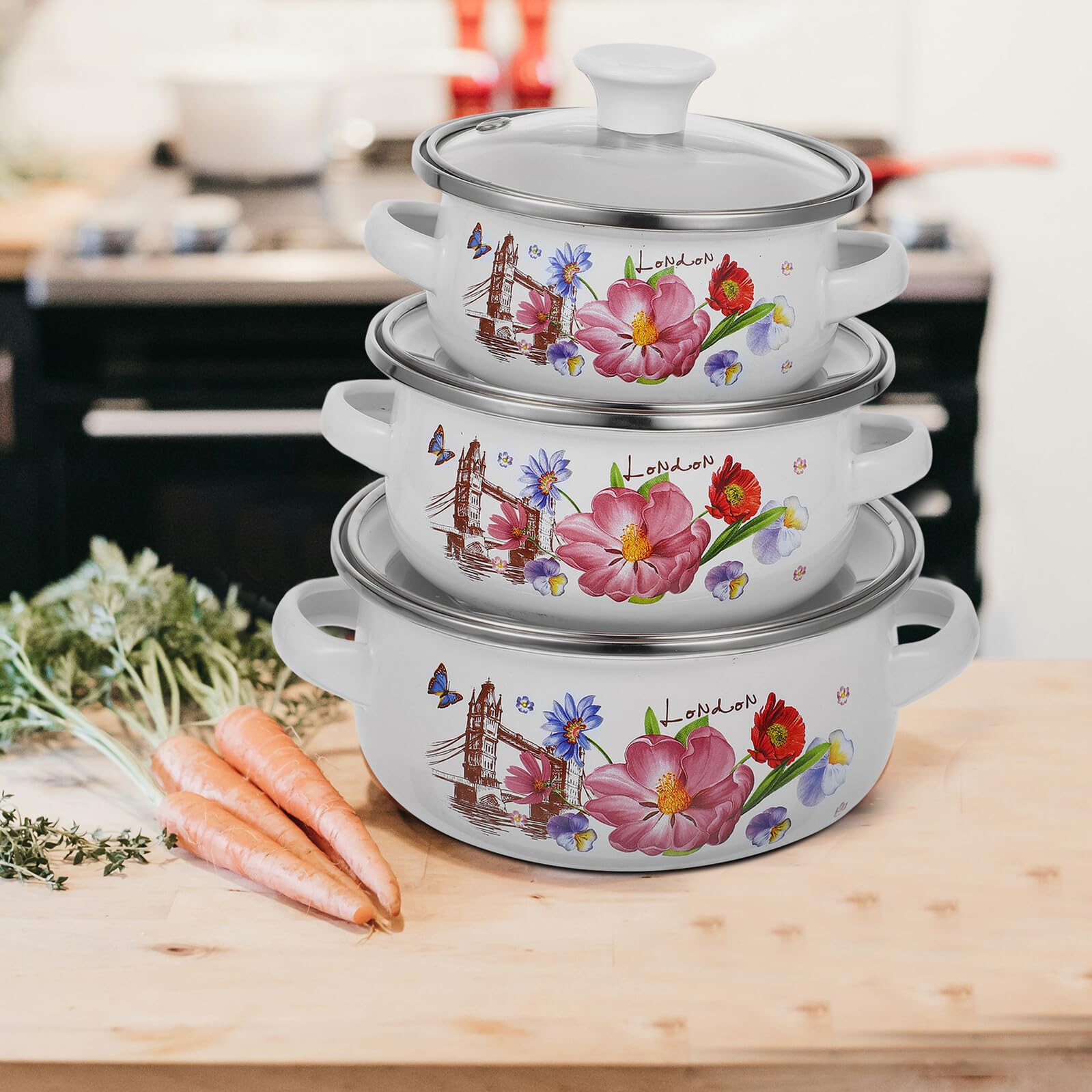 Gadpiparty Lot De 3 Mini Marmites à Soupe Empilables 12-14-16 Cm En Émail Poignées Ergonomiques Anti-brûlures Pour Cuisson Polyvalente Et Repas Bébé