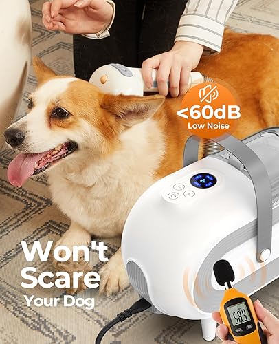 Miniatura 3 de Kit de aseo para mascotas 8 en 1: potente aspiradora de succión para perros, 2L de gran capacidad para pelar el pelo con cepillo, gris