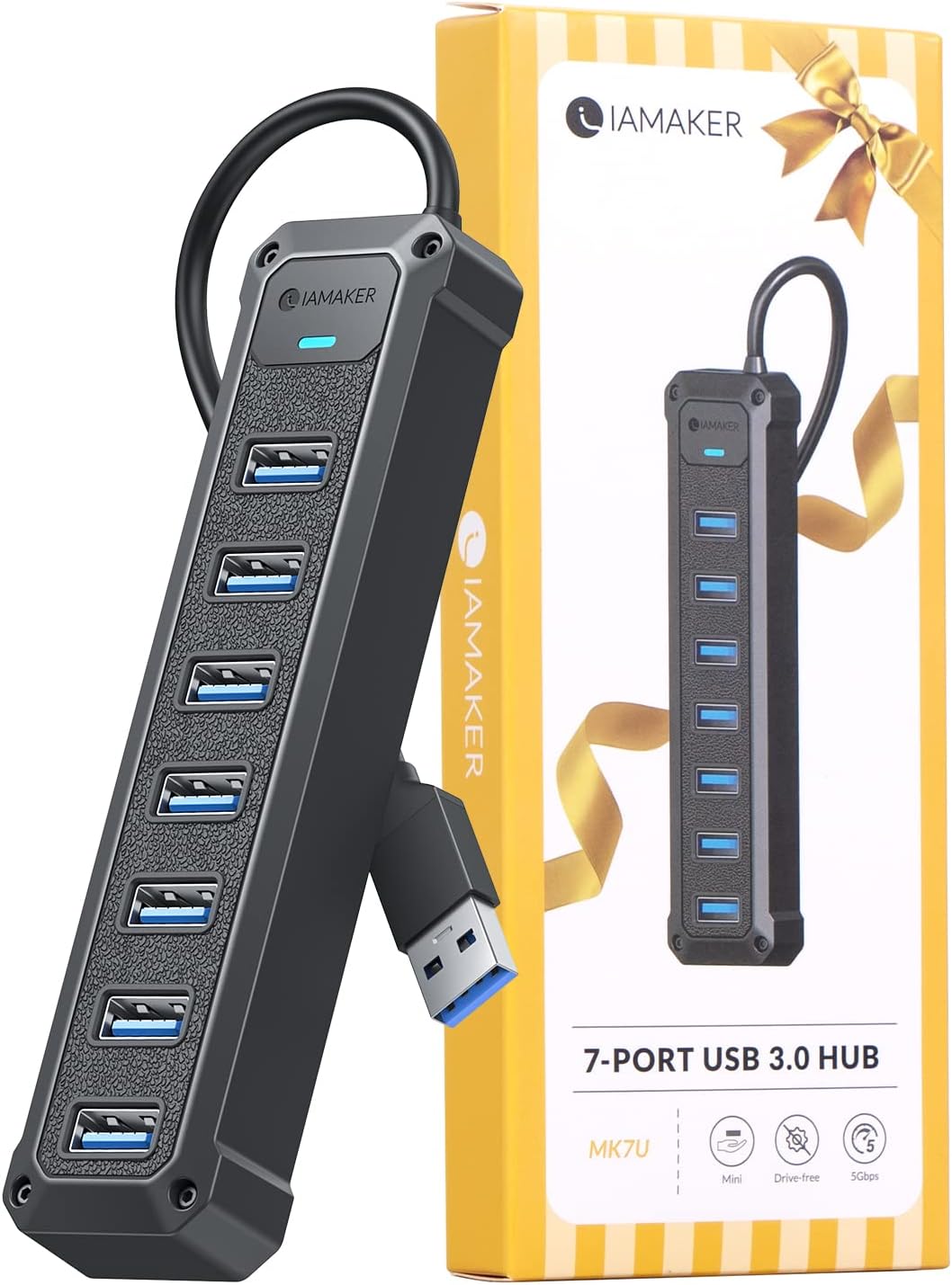 USB Hub, 7 Port USB Hub 3.0 with 7 USB 3.0 Data Multiports, USB 3.0 Hub with USB 3.0 Cable, USB Splitter USB Expander/Extender for Laptop, PC, DELL, HP, Lenovo, Mac, Acer