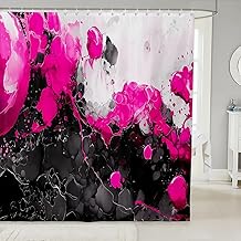 Homewish Rideau Douche 180x180cm Art Abstrait,Rideaux de Douche Rose Chaud,Rideau de Baignoire Art Fluide d'encre de Texture de Marbre Ombre,Rideaux Salle de Bain Marbrage Noir Gradient