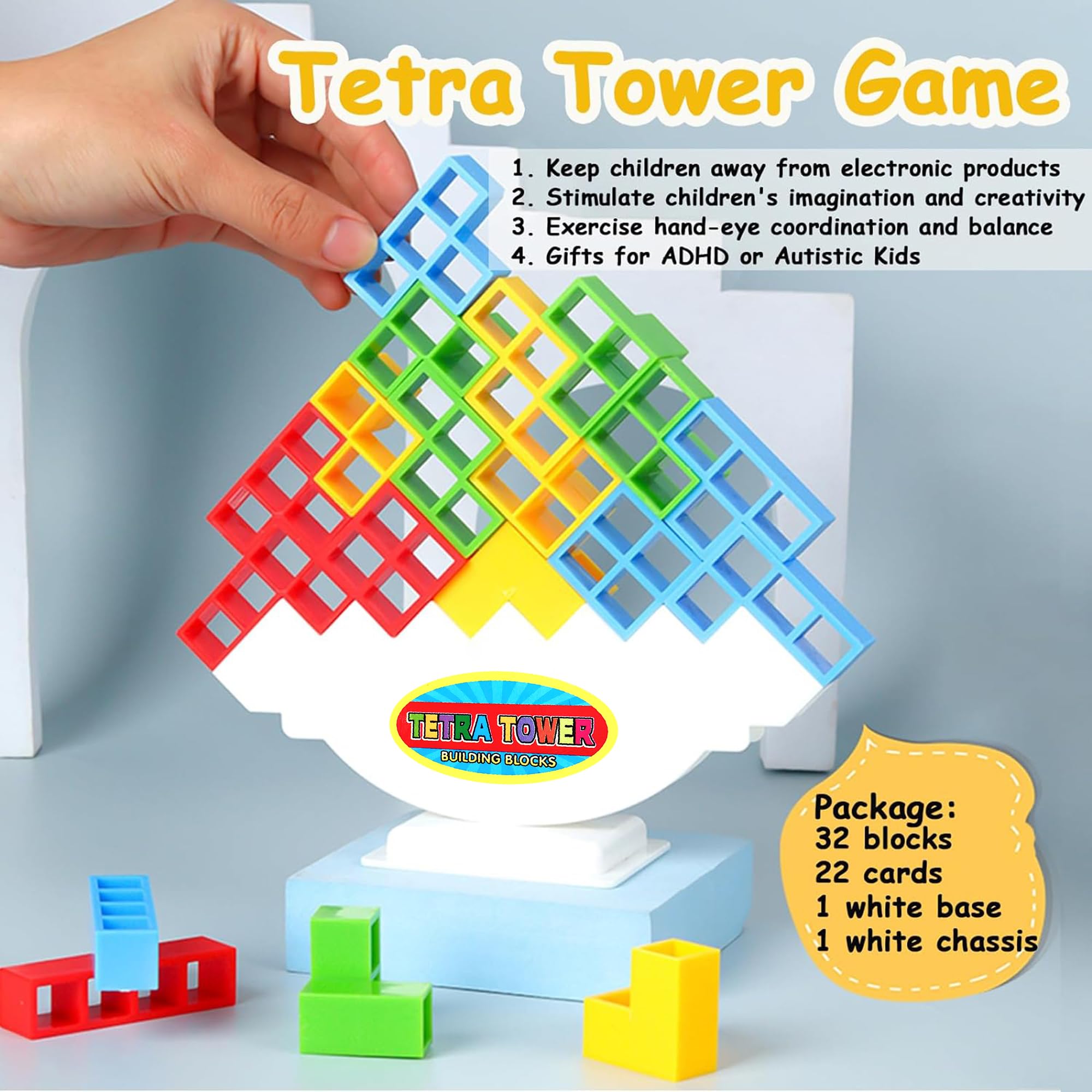 RAINBOW RIDERS TETTRAA Tower Game 32Pcs Colourfull Blocks Stack Tower,Swinging Tower,High Balancing Swinging 3-4 Players|Attractive Toy for Family,Child Indoor Game & Journey, Parties for Kids. 1