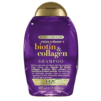 Organix OGX Sulfate Free Surfactant, No Parabens Thick & Full + Biotin & Collagen Volumizing Thickening Shampoo with Vitamin B7, Collagen & Hydrolyzed Wheat Protein for Thin Hair, 385 ml