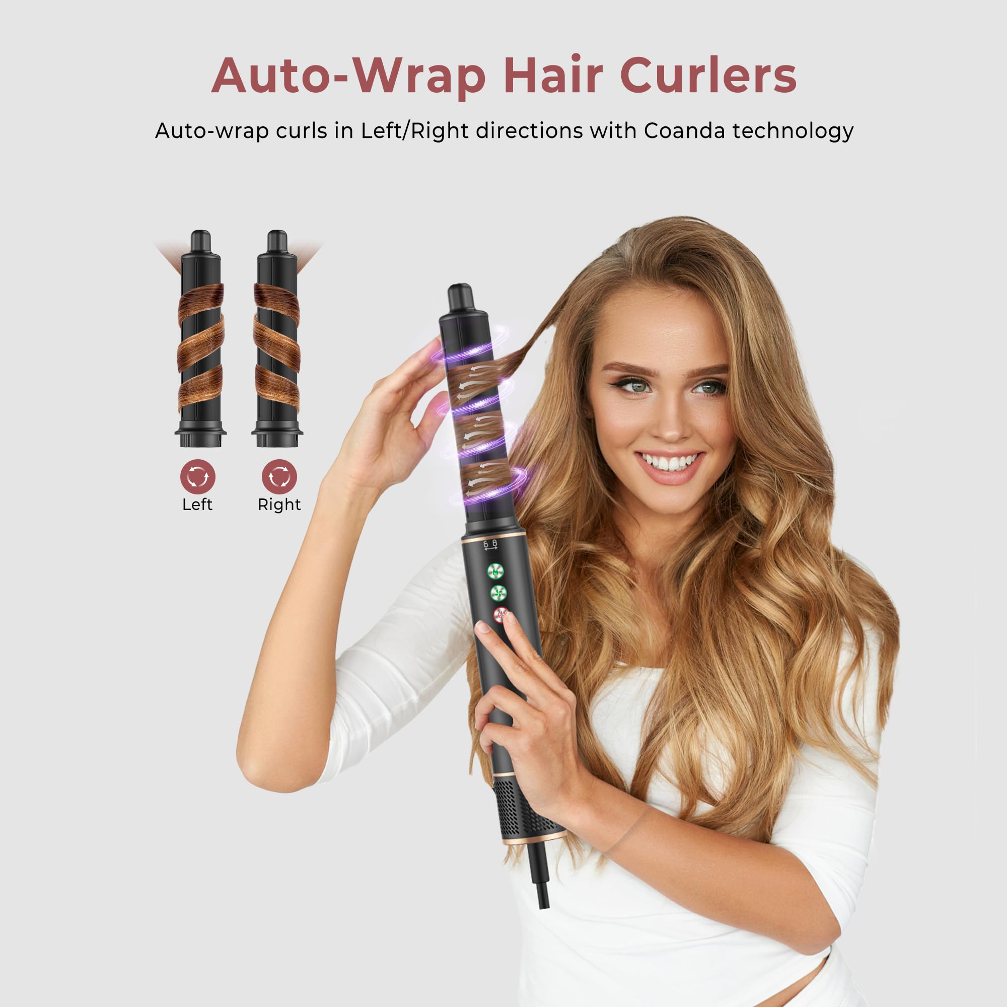 MogaWave Air Styler 7 en 1 Hair styler set avec 110000 TR/MIN Seche Cheveux 20m/s, Brosse Soufflante, Brosse Chauffante, Air Fer A Boucler, Airbrush 7 en 1 pour Sécher, Boucler, Donner du Volume