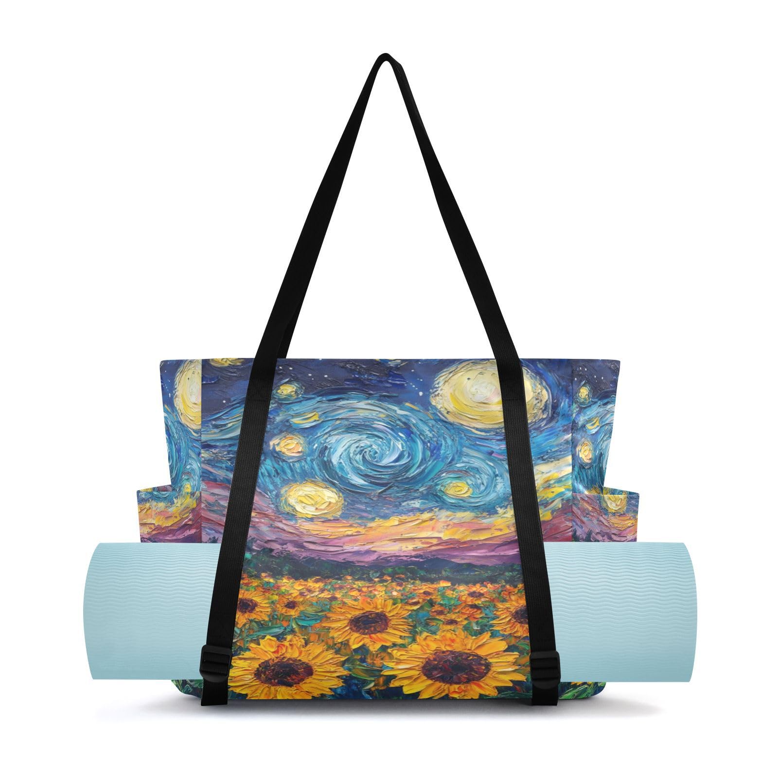 Lxqimora Field Starry Night Blue Yoga Mat Bag for Women Water-Resistant Gym Bag with Yoga Mat Holder Tote Bag for Office Gym Travel Yoga