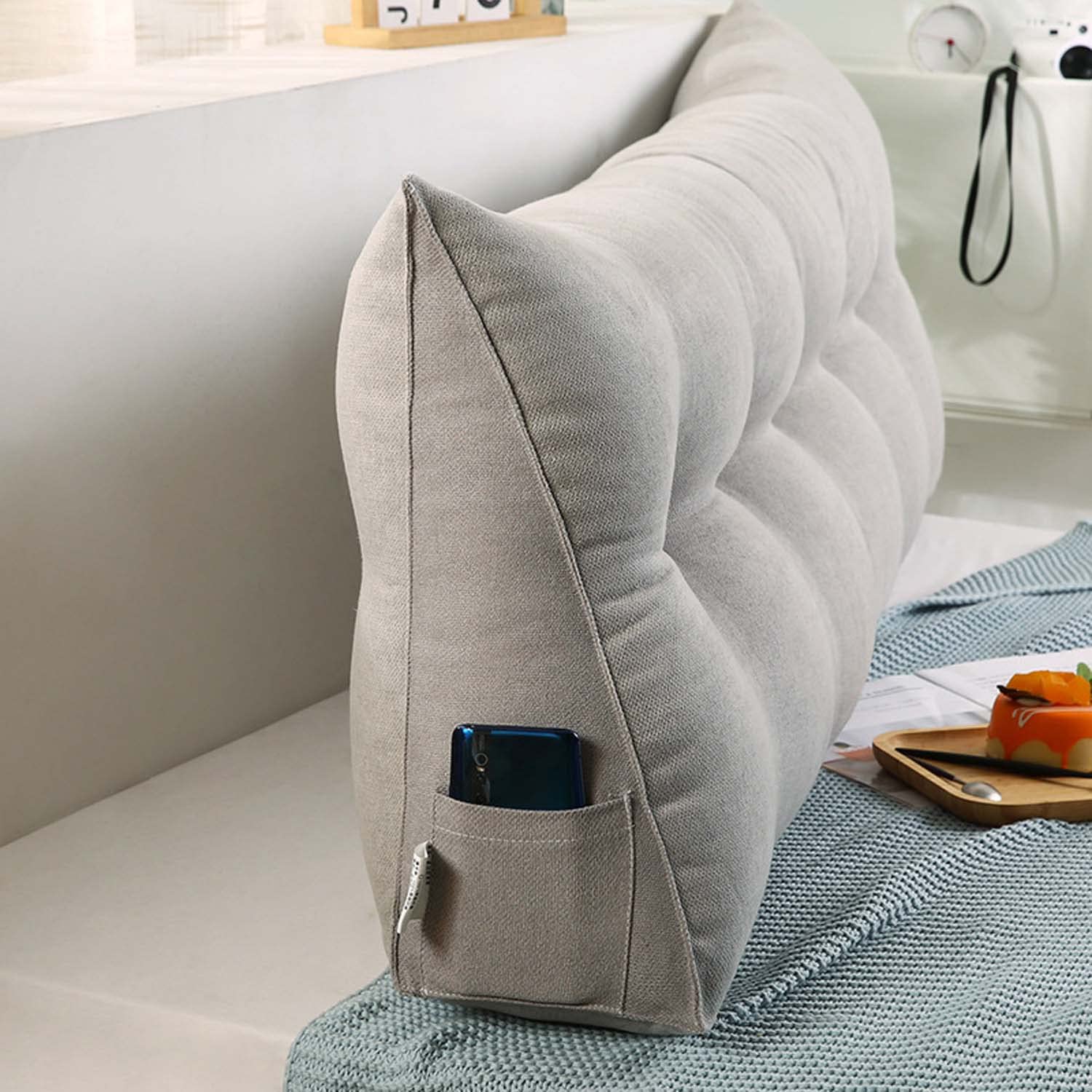 Almohada de apoyo de posicionamiento grande para cama, cabecero de cama, sofá, cojín triangular de cuña para respaldo, almohadas lumbares extragrandes con funda extraíble de terciopelo