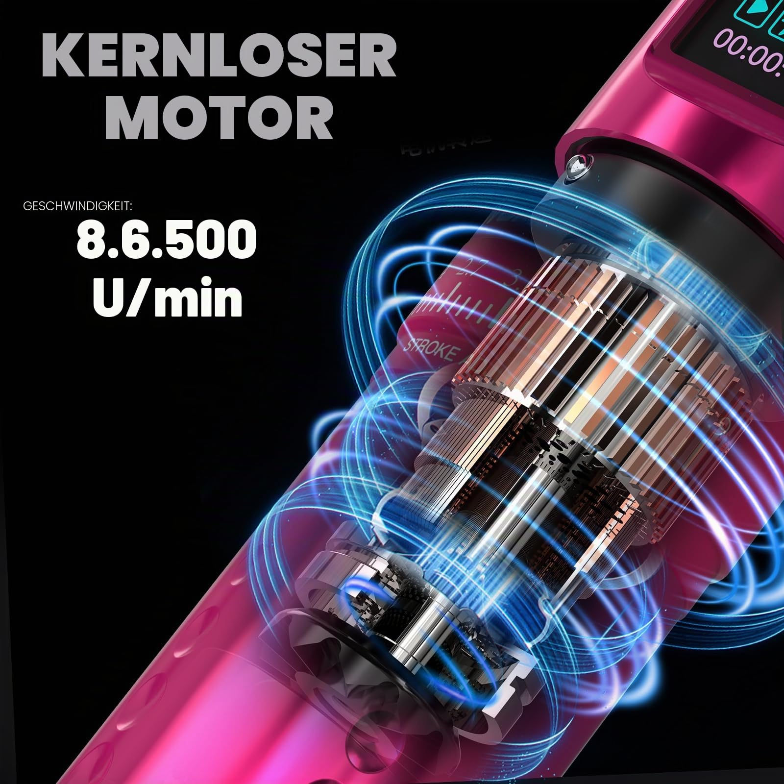 WORMHOLE PRO 80PCS Tattoo Gun Kit mit 7 einstellbaren Strichen, 1800mAh Kapazität Ersatz Netzteil, Digital LED Display, 20Pcs Tattoo Nadeln für Tattoo-Künstler - Rosa