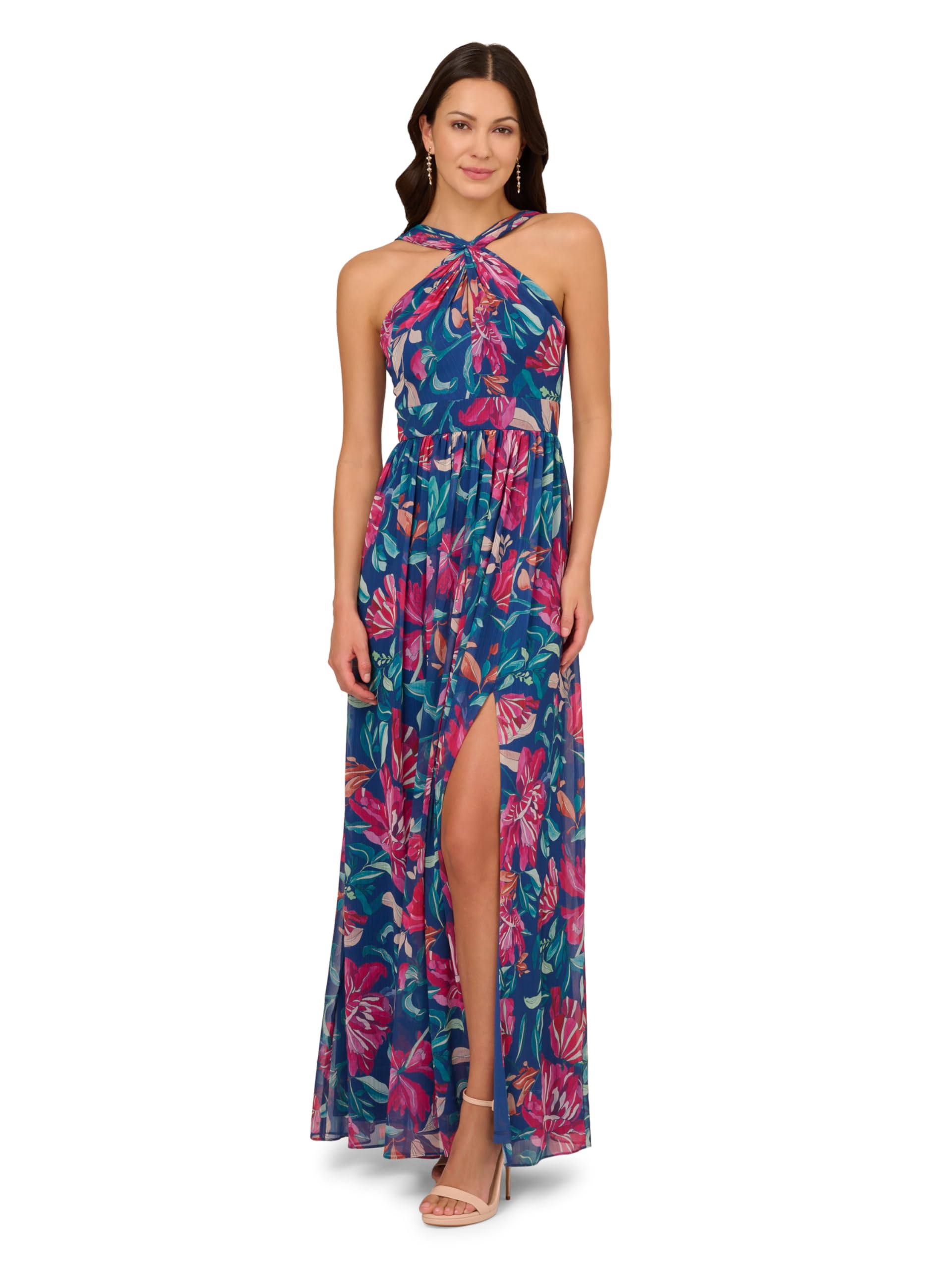 Adrianna PapellWomen's Printed Chiffon Halter Gown