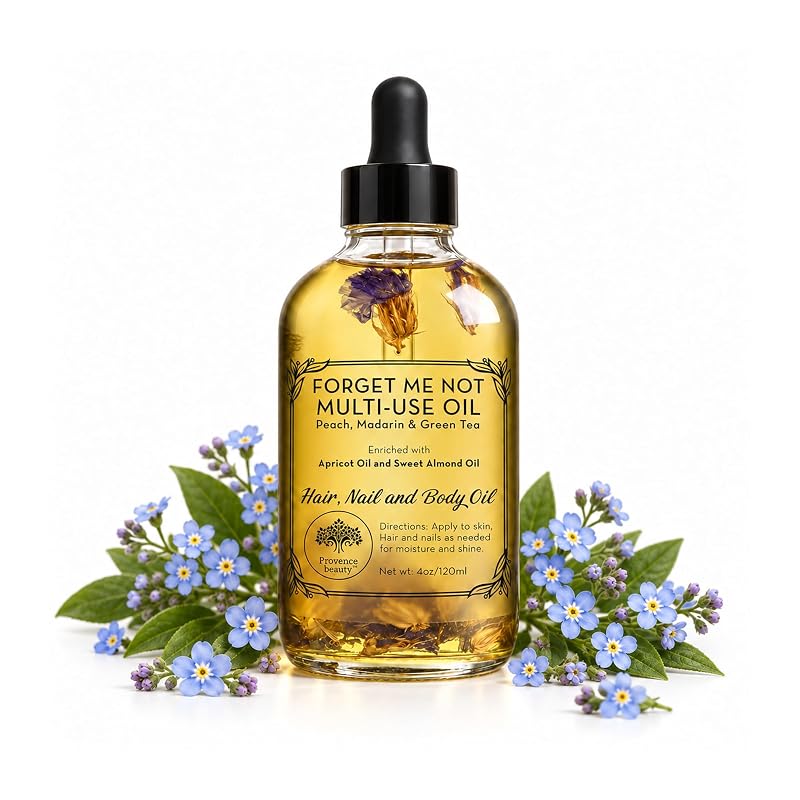 BEAUTE DE PROVENCE Óleo multiuso para rosto, corpo e cabelos Forget Me Not, com óleo de damasco, vitamina E e óleo de amêndoas doces, 120 mL