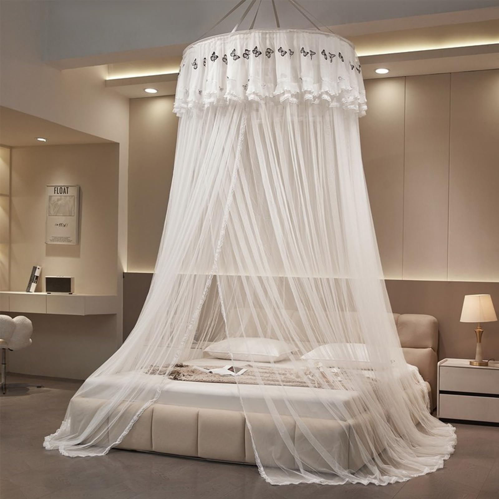SARKEY Transparenter Netz Kuppel Bettvorhang,Prinzessinnen Betthimmel,Hängende Bettnetzabdeckung Für Schlafzimmer,Runde,Eleganter,Erwachsene,Hochzeit Dekoration