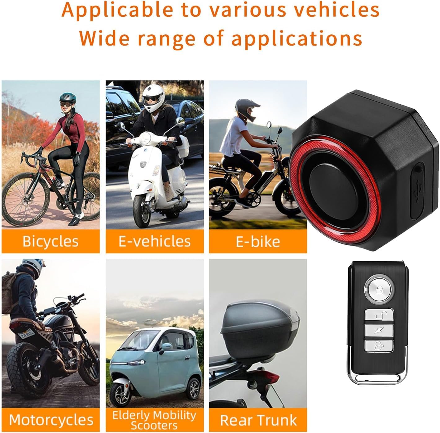 QUMOX SF33R Feu Arrière Vélo avec Alarme, Recharge USB-C, Feu Stop Intelligent, IP65 Étanche, Télécommande, Sirène Anti-Vol pour Vélo, VAE, Trottinette