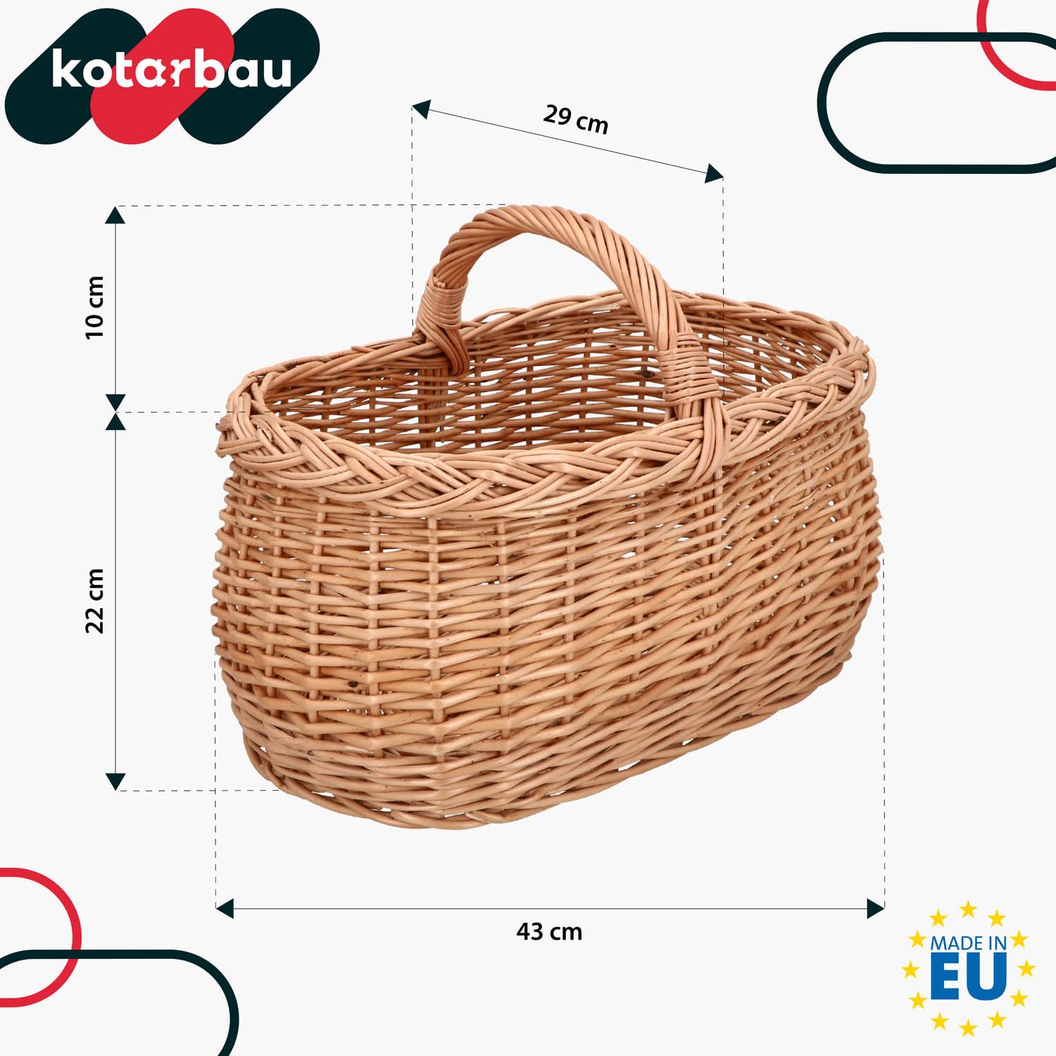 KOTARBAU® Cesta de mimbre con asa, Cesta grande de picnic, Canasta, Cesta de almacenamiento, Decoración, Rústica, Cesta para compra, comida, setas