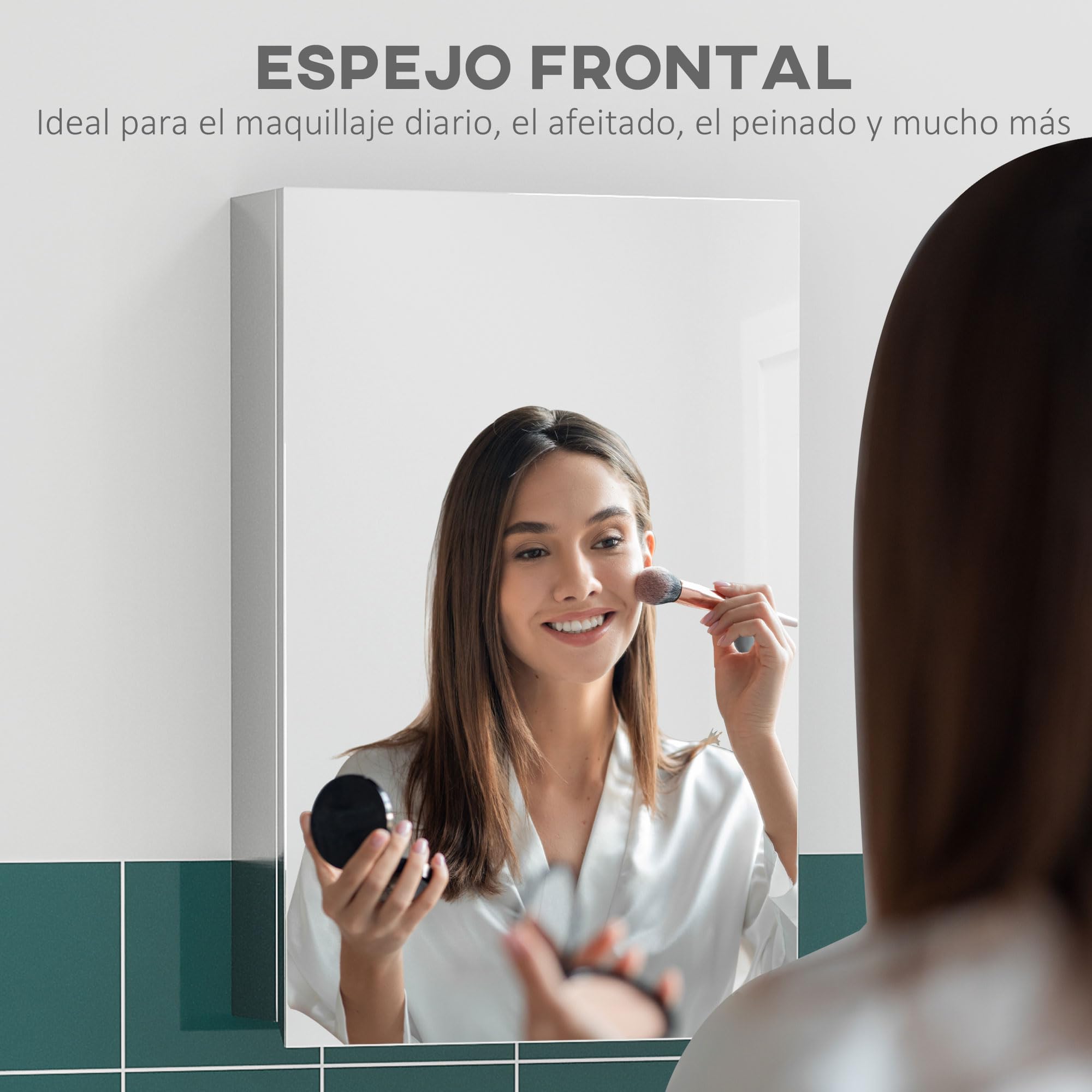 kleankin Armario de Baño con Espejo Armario de Pared 39x12x60 cm Plata | Mueble Colgante para Baño, con Puerta, 3 Estantes de Almacenamiento, para Ducha Aseo