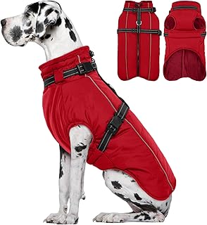 Lelepet Dog Coat Winter Warm Dog Jacket with Harness Built in, Windproof Dog Fleece Lined Coat for Small Medium Large Dogs, Reflective Dog Cold Weather Vest Snowsuit with Adjustable Buckle, Red 2XL product image