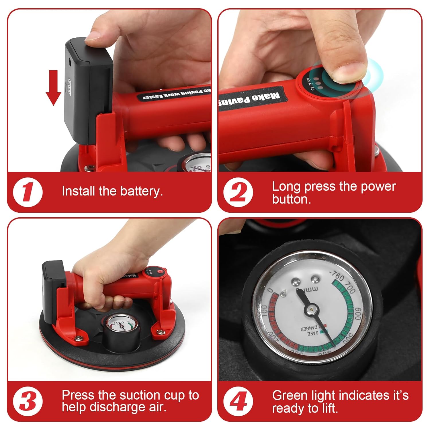 DEWINNER 8" Electric Vacuum Suction Cup with Pressure Gauge,Heavy Duty Glass Lifter,Industrial Strength Suction Cup,Auto Start Pump for Glass,Granite,Tile,Metal,300KG/660LBS Load Capacity