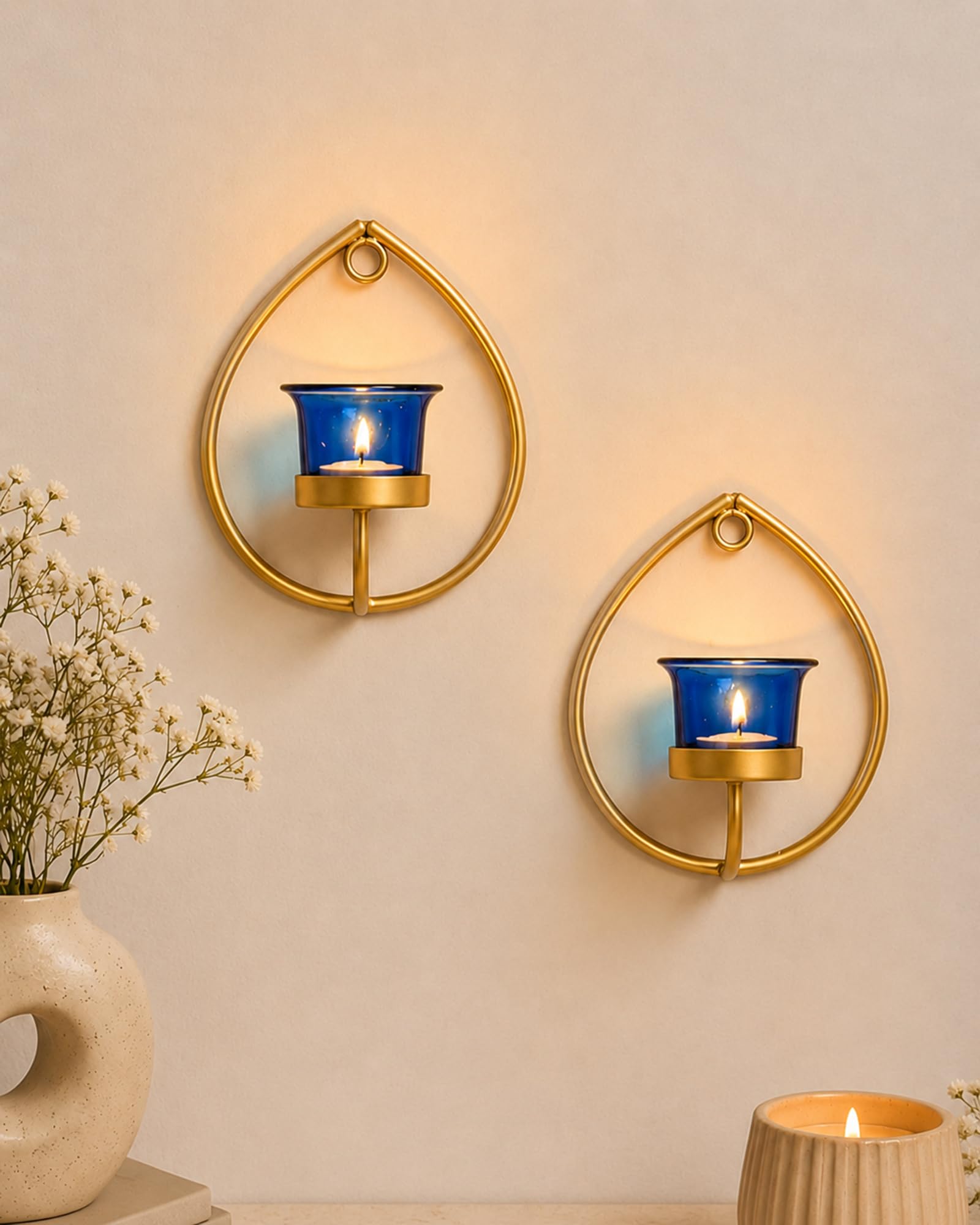 Homesake Diwali Candle Sconces - Set of 2 with Candles -16 Homesake Diwali Candle Sconces - Set of 2 with Candles -16