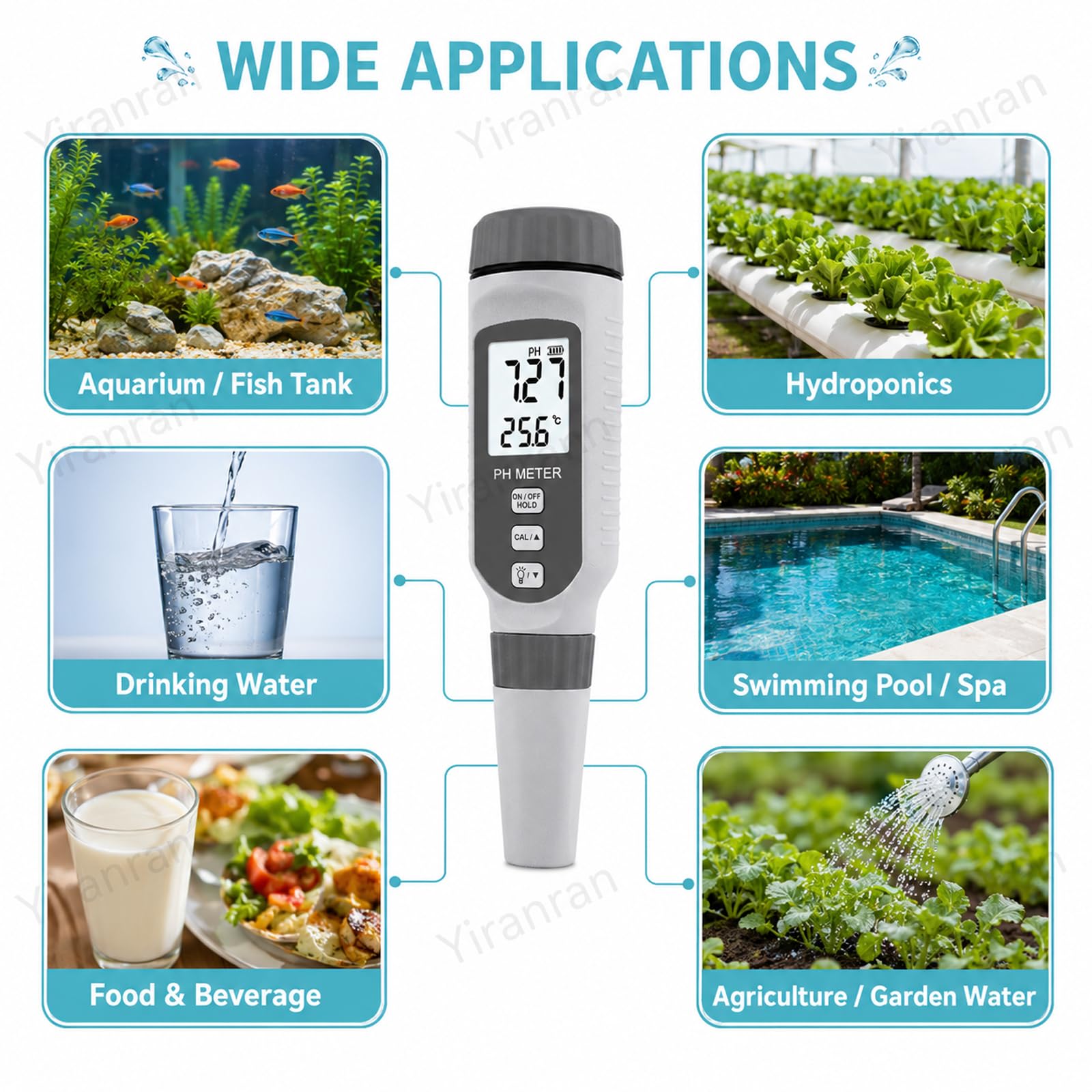 Medidor de pH profesional tipo bolígrafo, analizador digital de calidad del agua, interfaz intuitiva, fácil de usar y compacto, rápido, eficiente, preciso y fiable, para agua potable y piscinas