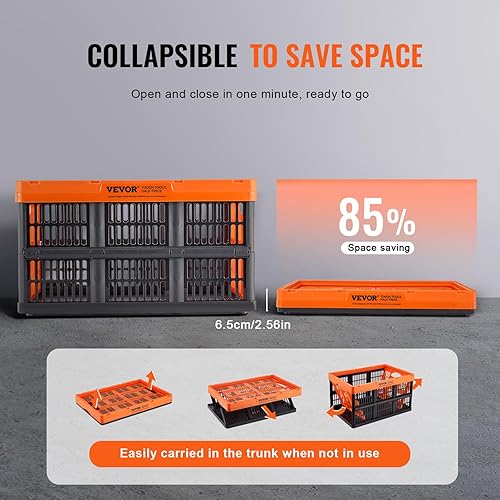 Vista 12 de VEVOR Contenedores de almacenamiento plegables de 45 litros con tapas, 3 paquetes, cajas apilables con asas, contenedores plegables grandes