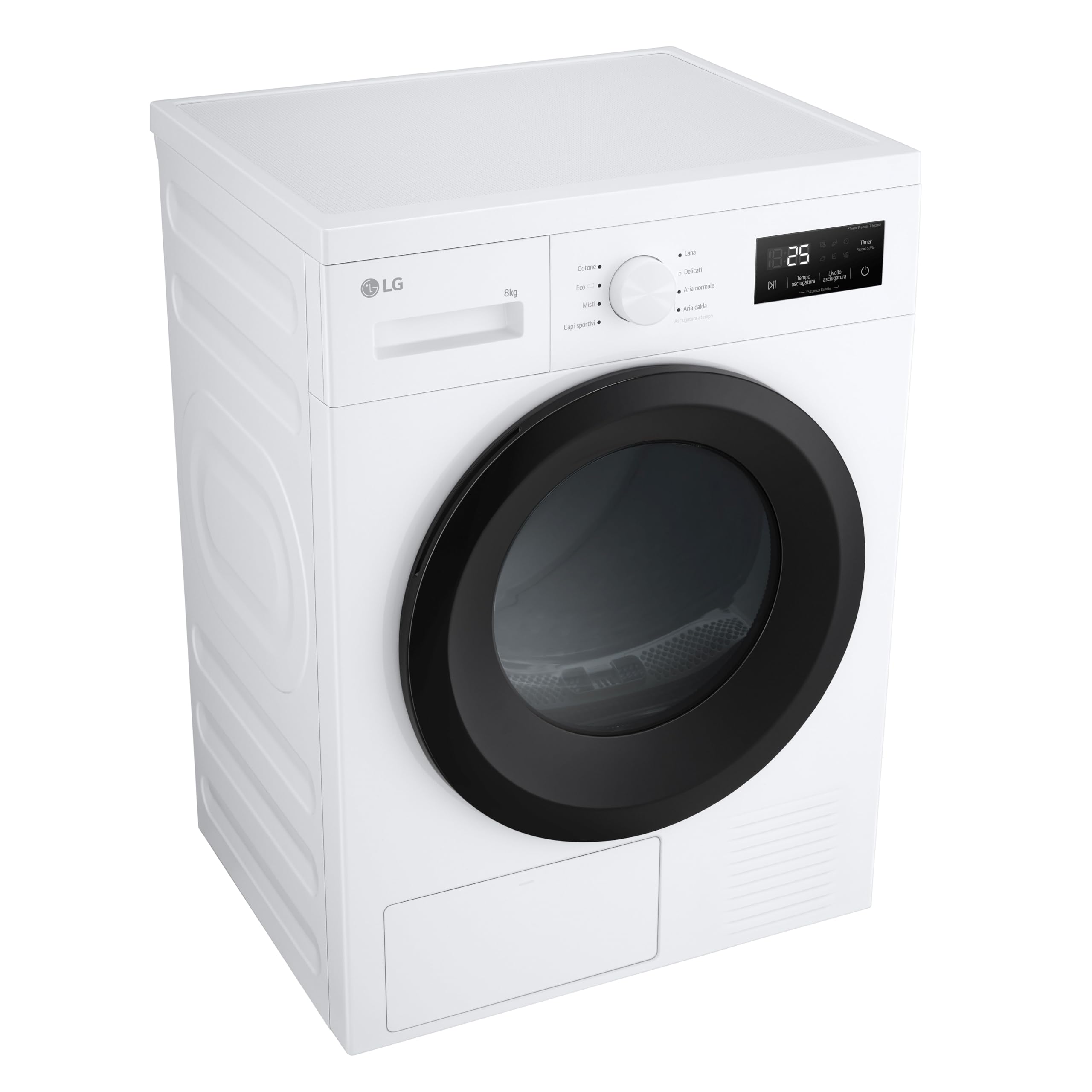 LG RNA1008NWK Asciugatrice Pompa di Calore 8 kg, Classe D, Asciugatura Delicata a Bassa Temperatura con Sensore, Serie A1, 8 Programmi, Cestello in Acciaio Galvanizzato, Bianco