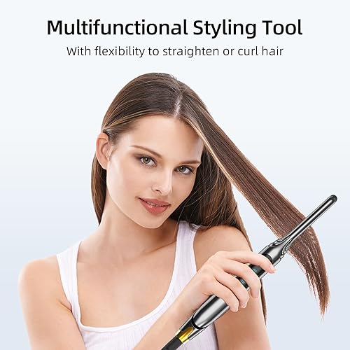 Miniatura 5 de Plancha plana pequeña de 3/10'' de lápiz para cabello corto, corte de duendecillo y flequillo, alisador de pelo delgado para las puntas con pantalla