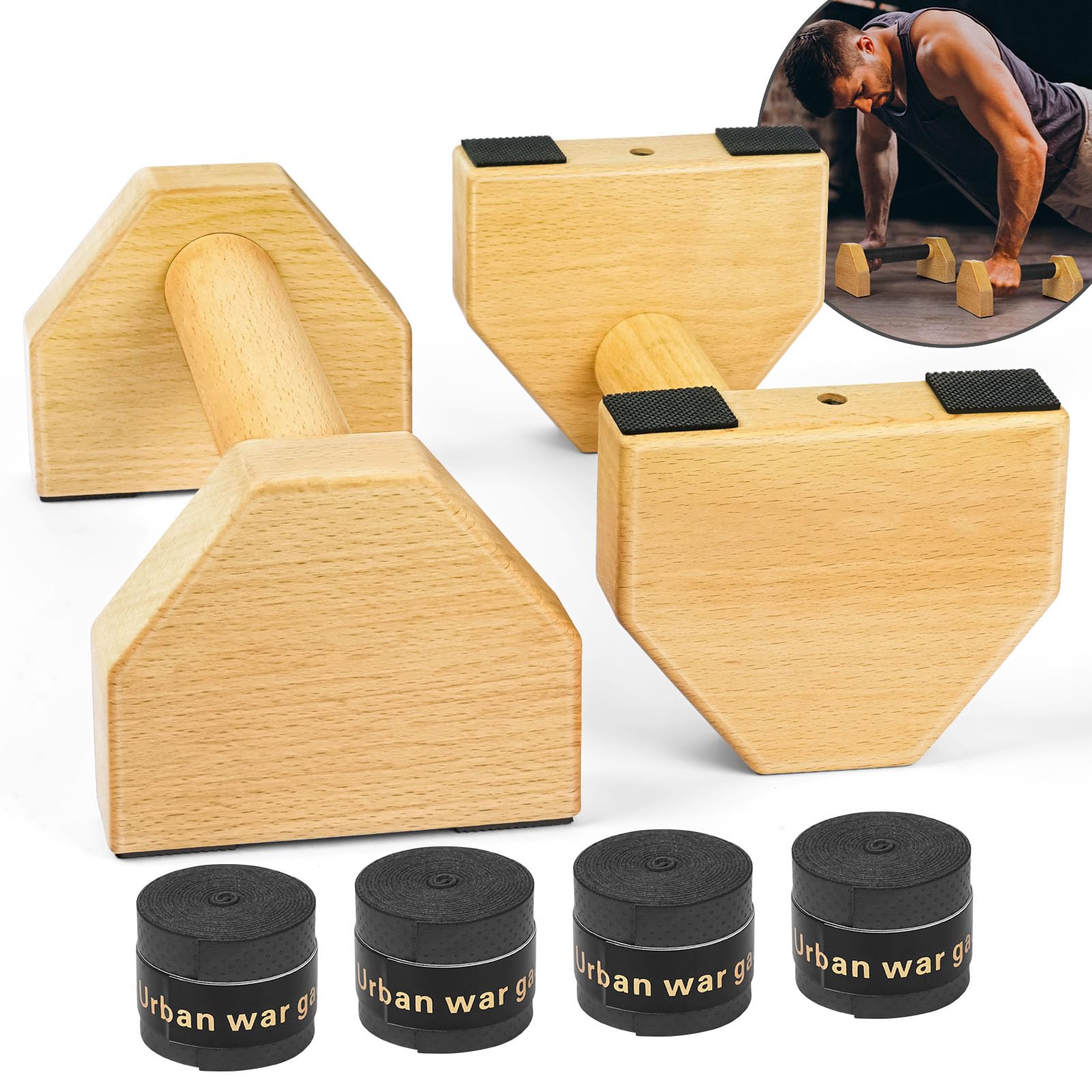 BUTBU Parallettes Bars, Wooden Push Up Stands, Wood Push-Up Bars, Portable Push Ups Equipment for Gymnastics, Fitness Training, Aerobics, Bodybuilding