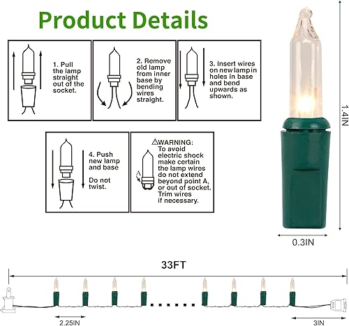 Miniatura 4 de Luces de Navidad, 150 unidades, 33 pies, luces de hadas de alambre verde, luces de árbol de Navidad conectables con certificación UL de 120 V para