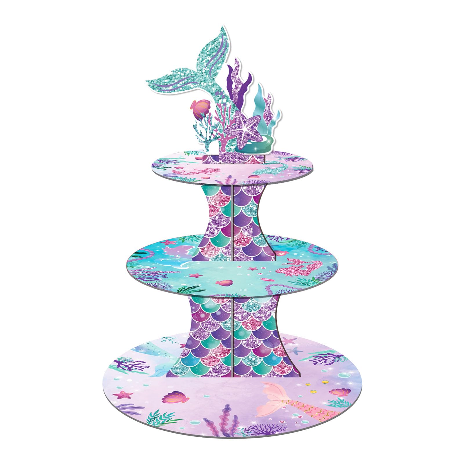 MORAINJAY 3 Tier Mermaid Cupcake Stand, Mermaid Tail Cake stands, Ocean Theme Cake Display Tower Birthday, Under the Sea Party Decorations Supplies