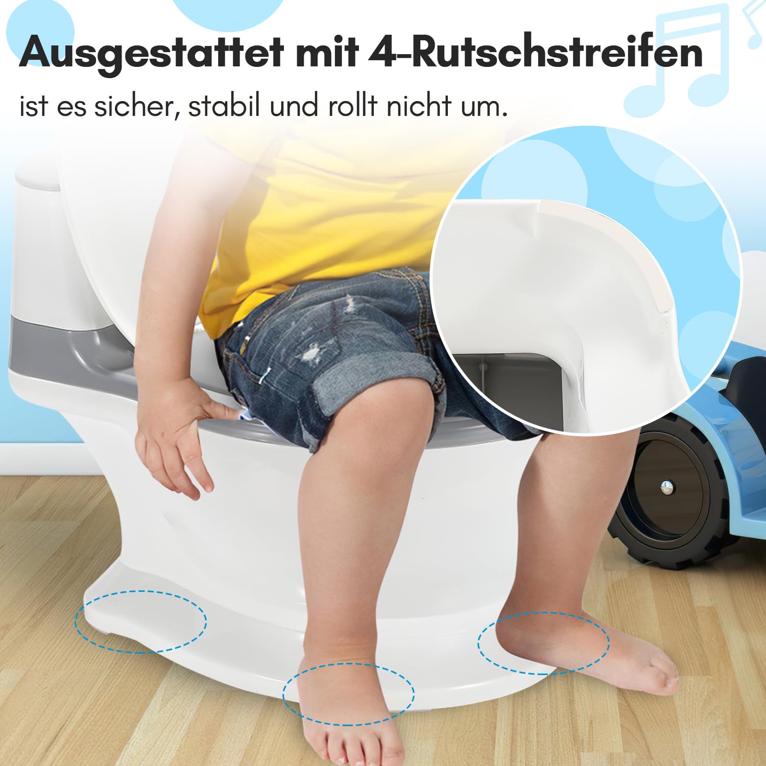Ikodm Kinder töpfchen mit Spülgeräusch,Toilettentrainer für Kinder mit Sound und Batterien,Töpfchen für kinder weiches PU-Kissen,mit Pinsel Grau weiß