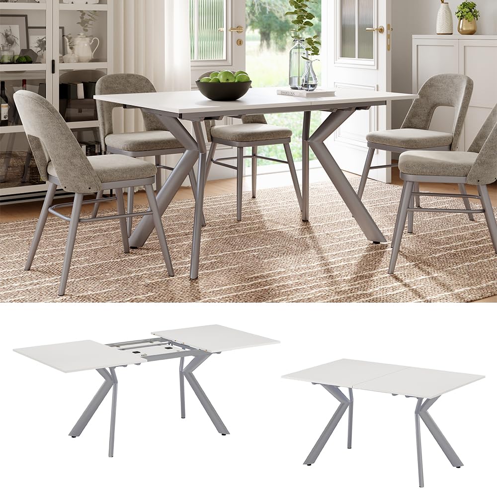 Vicco Tavolo da pranzo Trill, Bianco/Grigio, 140-190 x 90 cm | Allungabile, con estrazione sincronizzata per lunghezze del tavolo variabili