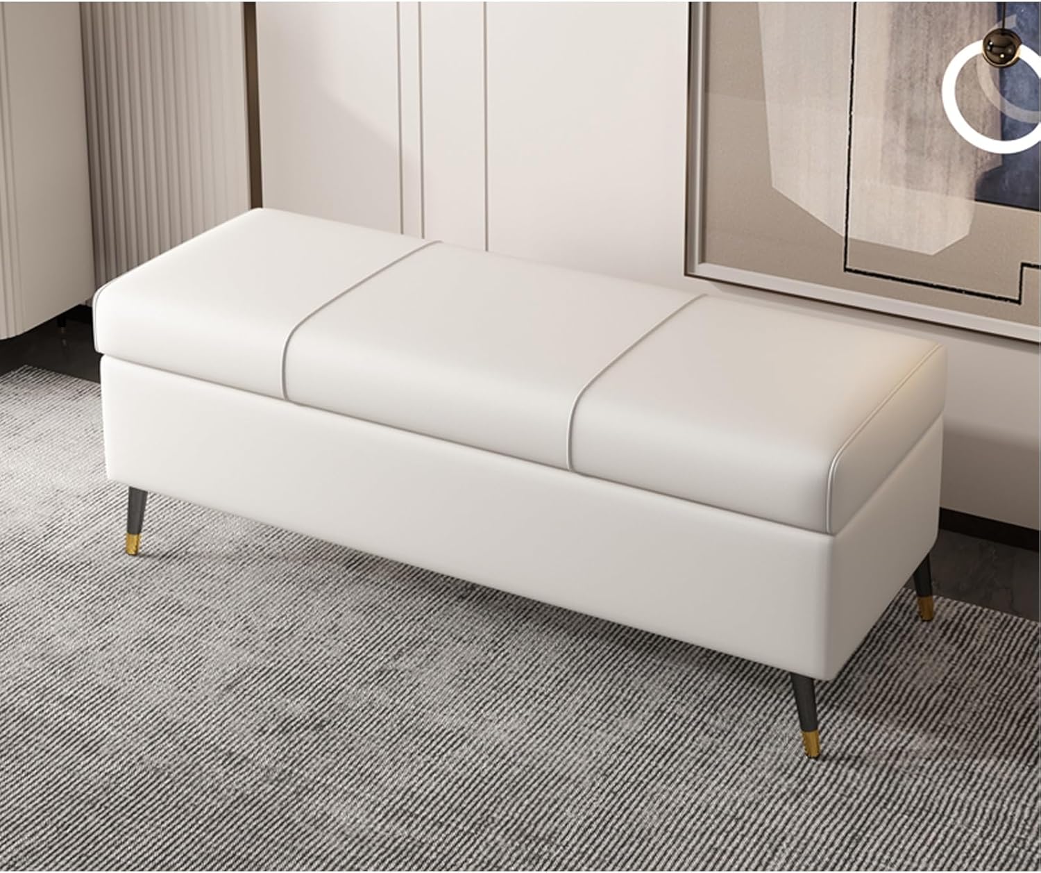 Rectangular Faux Leather Pouf with Storage Bench Entryway Furniture for Living Room Foot of Bed Ottoman Upholstered Storage Chest with Cushion Stylish Storage Solution