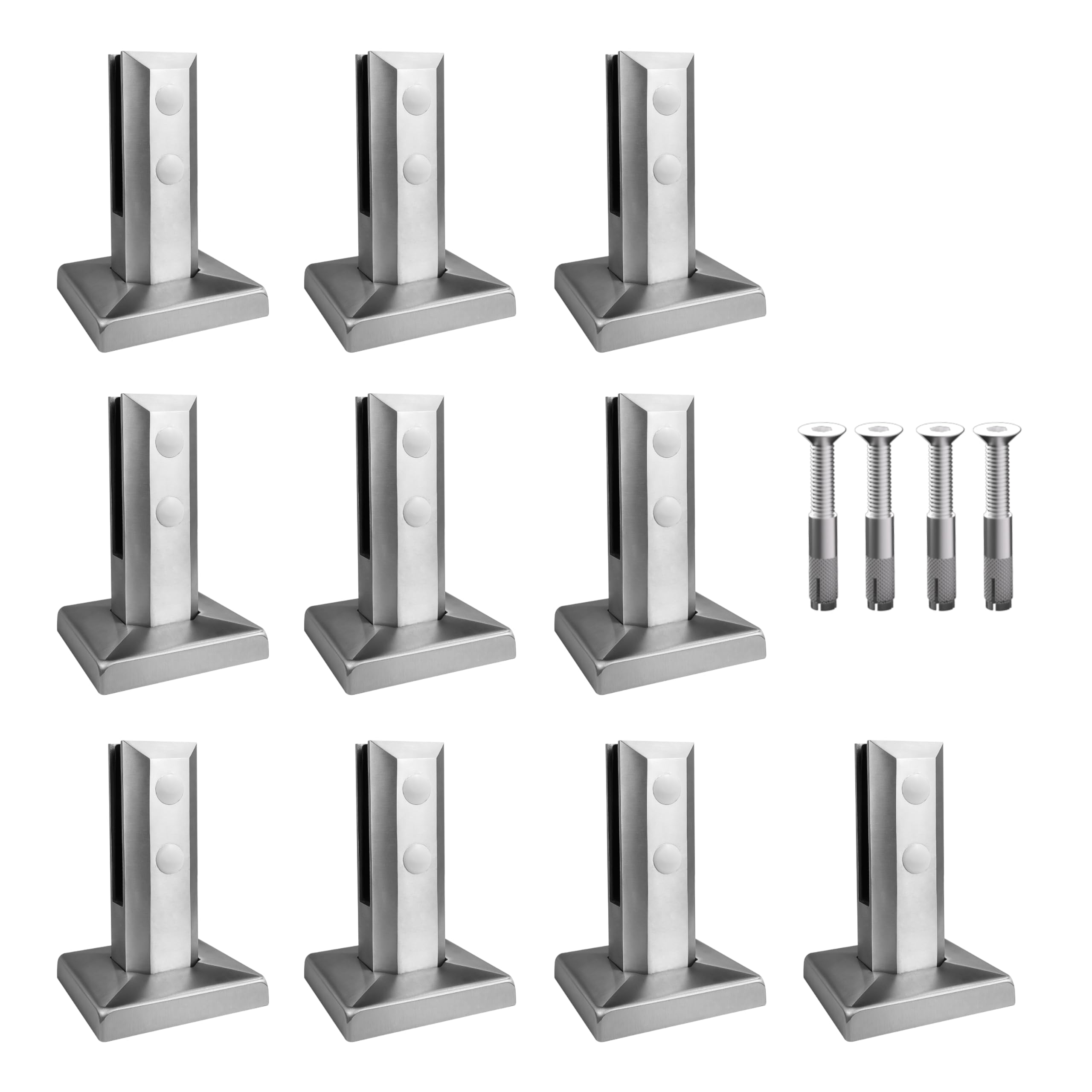 Glass Railing Spigot,10 Pack 304 Stainless Steel 1450g Heavy Duty Square Pool Fence Glass Railing Post Clamp Spigot Floor Mount Rail for Home Garden