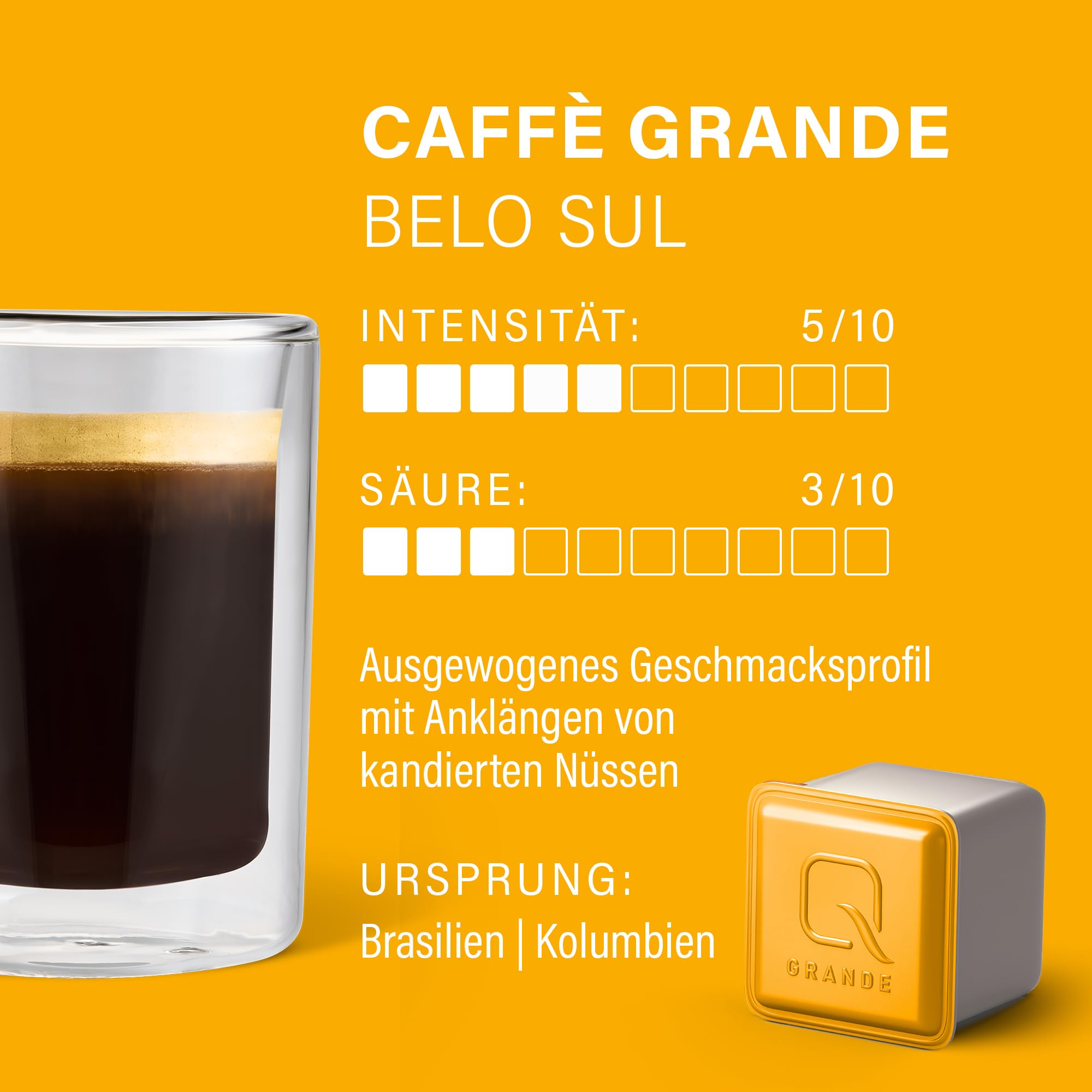 Tchibo Qbo Caffè Grande Belo Sul Premium Kaffeekapseln, 216 Stück – 8x27 Kapseln (Caffè Grande, Intensität 5/10, ausgewogen und nussig), nachhaltig & aus 70% nachwachsenden Rohstoffen¹