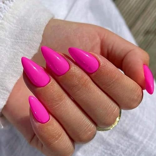 Hot Pink Acrylic Press on Nails Almond Shaped Medium Acrylic