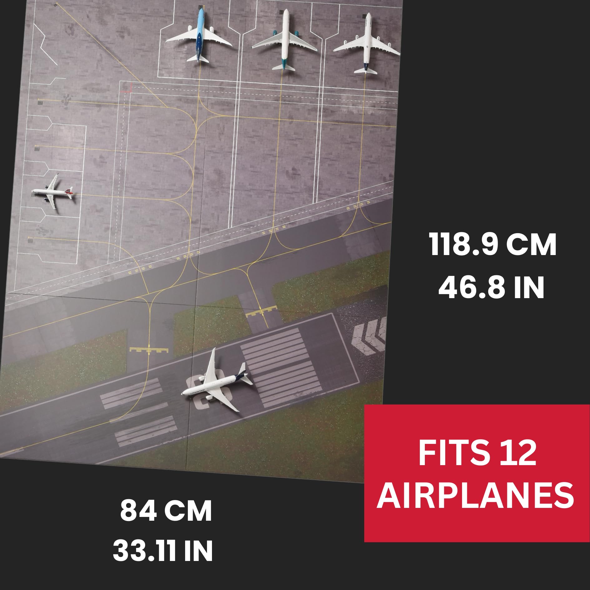 Airport Layout Matte mit Landebahn - für Modellflugzeuge im Maßstab 1/400 & 1/500, Faltbares Brett - Erstellen Sie einen Modellflughafen, parkt bis zu 12 Flugzeuge 33,11 x 46,8 Zoll Größe