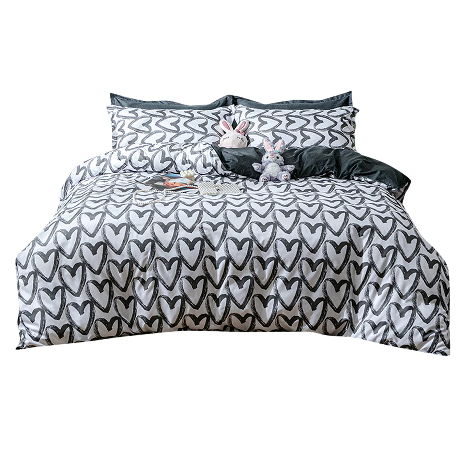 Mateju Juego de Ropa de Cama 3 Piezas, Individual o Matrimonio Juegos de Fundas para Edredón - Estilo Simple Impresión Fundas Nordicas y Funda de Almohada (Corazón Amoroso,180x220cm)