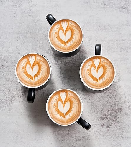 Miniatura 9 de YHOSSEUN Juego de 4 tazas de café apilables de porcelana con estante tazas Demitasse con cucharas de expreso 11 onzas para bebidas de café latte