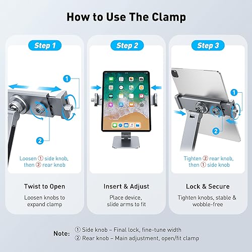 Miniatura 7 de AboveTEK Soporte 2 en 1 para teléfono y iPad, soporte magnético para iPad con abrazadera, soporte de aluminio para tablet para escritorio, rotación