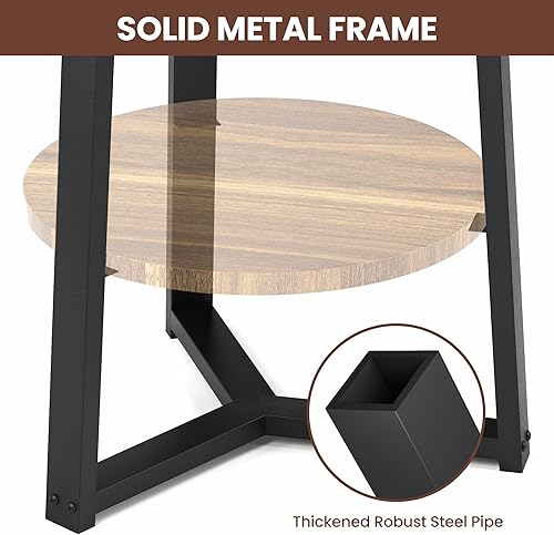 Miniatura 6 de PPAMAPIC Mesa auxiliar redonda, mesa auxiliar de 2 niveles con estante de almacenamiento, mesa decorativa para sala de estar, dormitorio, espacio