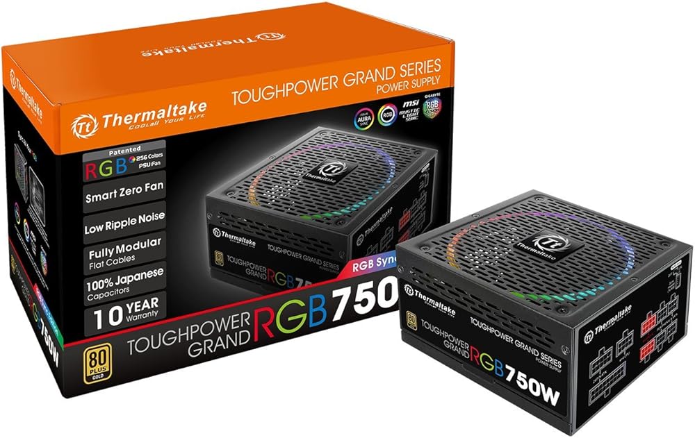Thermaltake Toughpower Grand RGB 750W 80+ Gold MB 12V RGB Sync SLI/Crossfire Ready Smart Zero Fan Full Modular Power Supply - View 1
