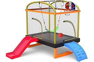 LANGXUN Kids Trampoline with Slide and Swing Set