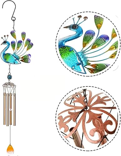 Miniatura 2 de Evealyn Campanillas de viento de pavo real para exteriores, campanillas de viento conmemorativas creativas personalizadas para interiores, 4 tubos