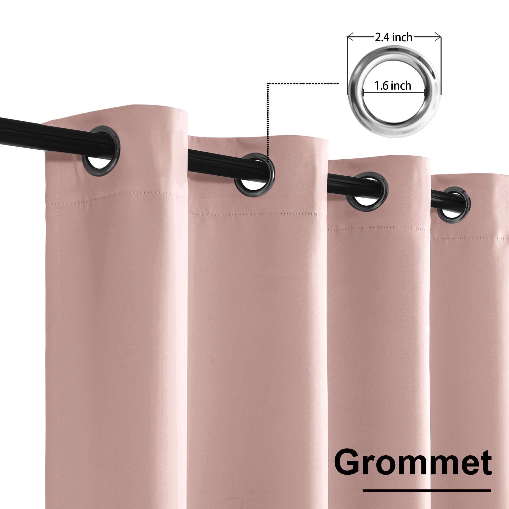 XWZO Cortinas opacas con ollaos, 2 piezas, cortinas con lazos, cortinas opacas para dormitorio, salón, oficina, 260 x 140 cm, rosa claro