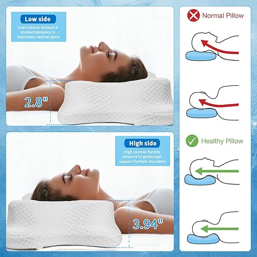Miniatura 5 de Almohada refrescante, almohada cervical de espuma viscoelástica para aliviar el dolor, almohadas ergonómicas sin olor para adultos con funda de